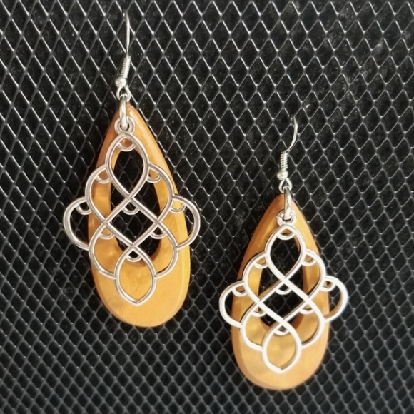 Wood Earrings with Silver Accent - Picture 2 of 2